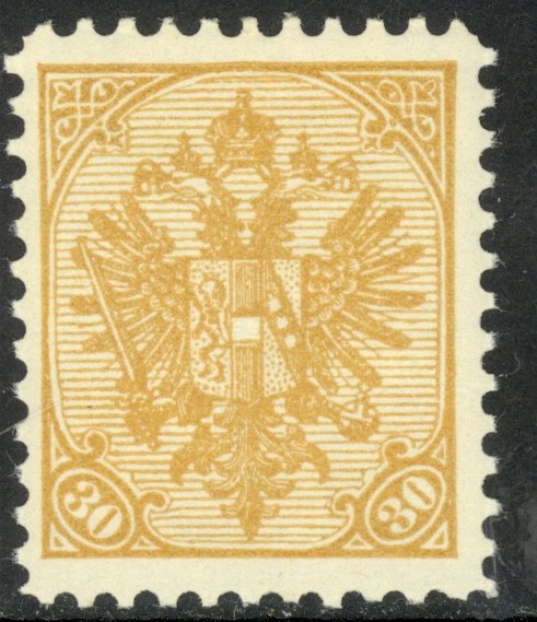 BOSNIA AND HERZEGOVINA 1911 30h ARMS P.10 1/2 Official Reprint Sc 19 MNH