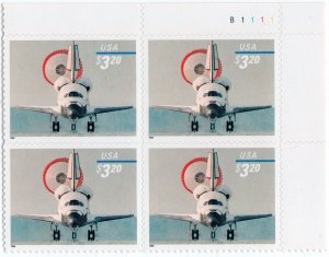 Scott #3261 $3.20 Space Shuttle Landing Plate Block of 4 Stamps (UR)