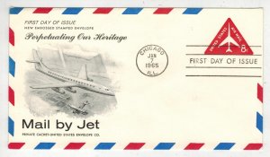 1965 TRIANGLE JET AIRMAIL EMBOSSED ENV FDC UC37 US ENVELOPE CO. MAIL BY JET