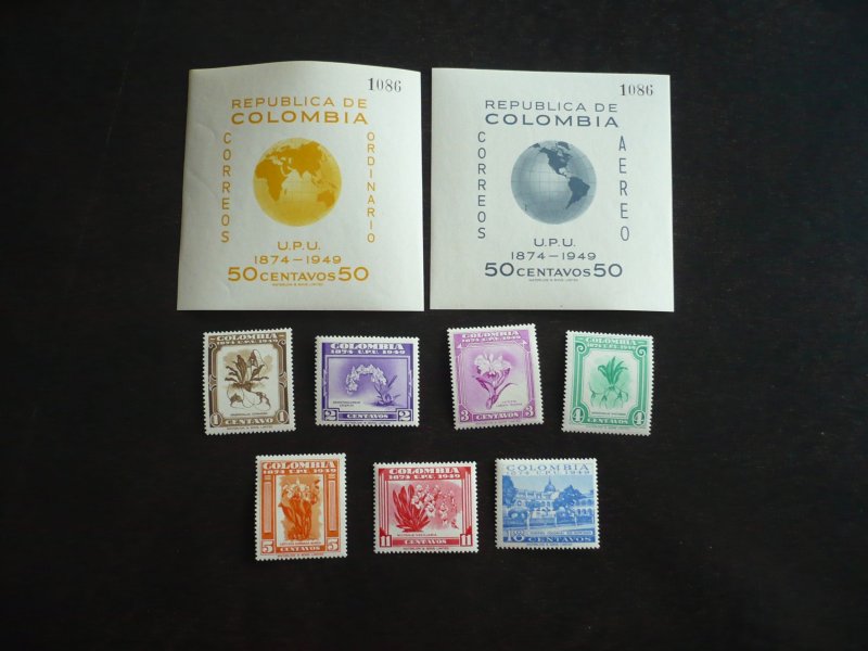 Stamps - Colombia - Scott#580-587,C199-Mint Never Hinged Set of 7 Stamps + 2 SS