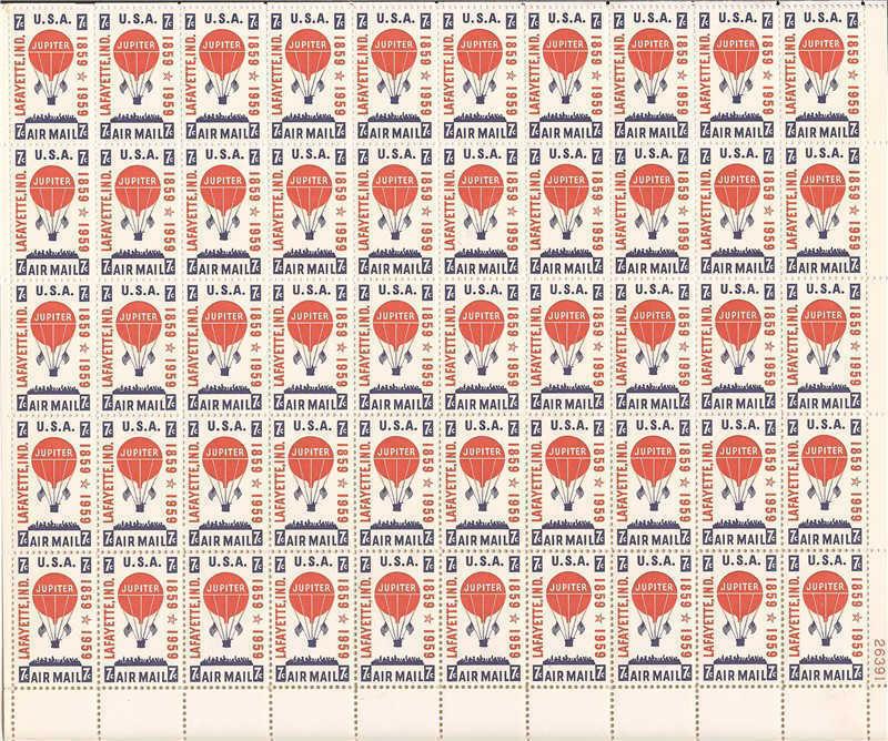 US Stamp - 1959 Jupiter Balloon - 50 Stamp Sheet - Scott #C54