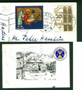 Denmark. Christmas Card 1969. With 2 Poster Stamp Israel