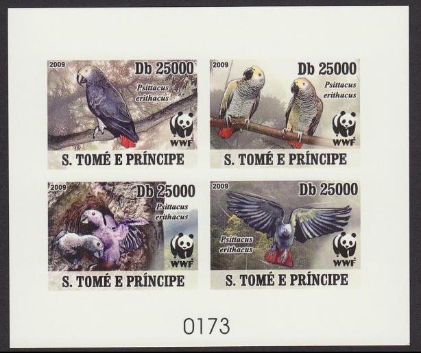 Sao Tome Birds WWF Grey Parrot De-Luxe Sheet Combo imperforated