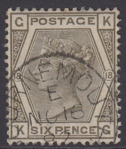 SG 161 6d grey plate 18. Very fine used with a Bournemouth CDS, Nov 16th 1887