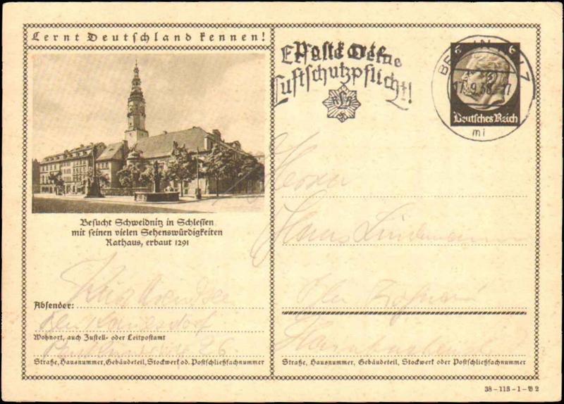 1938 GERMANY GOVERNMENT POSTAL VIEW CARD