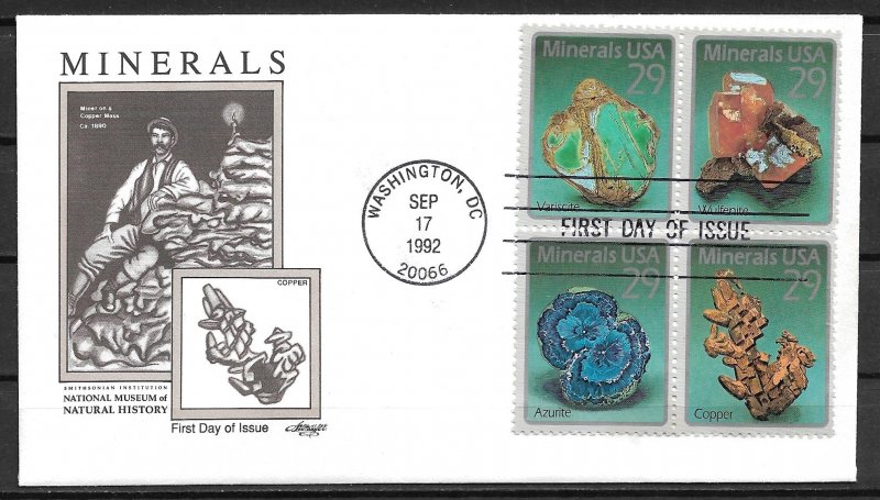 1992 #2700-3 Mineral's block of 4 FDC
