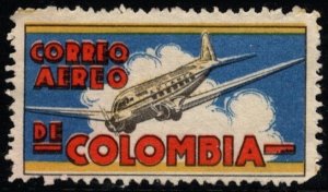 Vintage Columbia Poster Stamp Air Mail of Columbia Unused