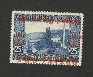 BOSNIA - SHS - MNH STAMP, 25h - ERROR -TETE BECHE OVERPRINT - CERTIFICATE - 1918