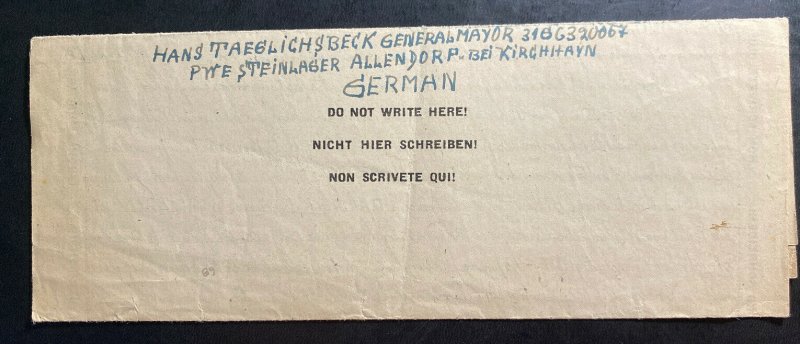 1940s Germany USA POW Camp Letter Cover To Ulm German General Taeglichsbeck