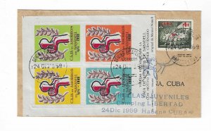 Cuba 1959 Sabadell imperf sheet of 4 tied with 4c to domestic cover