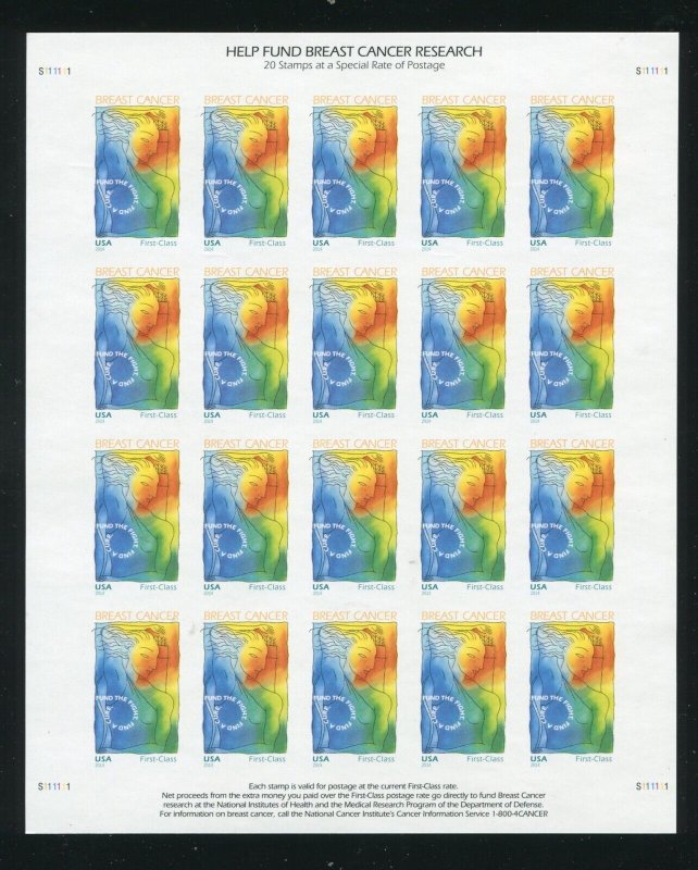 B5 Breast Cancer Awareness Sheet of 20 Imperf Stamps MNH 2014 