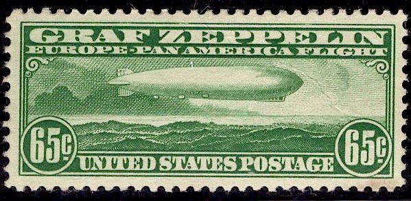 US Stamp #C13 65c Zeppelin MINT Hinged SCV $175. Deep color, Nicely centered.