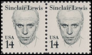 US 1856 Great Americans Sinclair Lewis 14c horz pair (2 stamps) MNH 1985