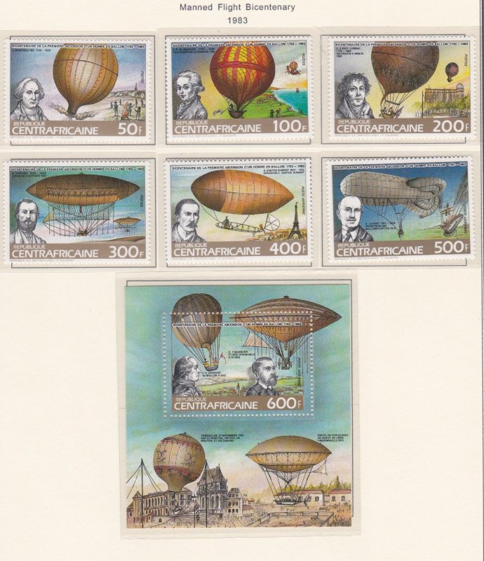 Central Africa # 608-613, 614, Manned Flight Bicentennial, Mint. NH 1/2 Cat.