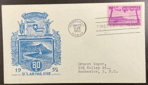 C46 Staehle cachet 80 c Airmail Hawaii, Diamond Head FDC 1952