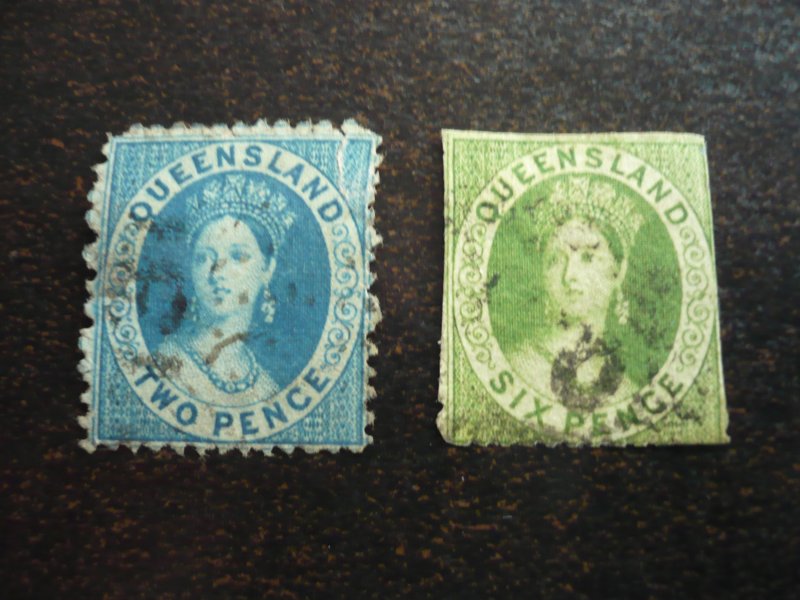 Stamps - Queensland - Scott# 40,42 - Used Part Set of 2 Stamps