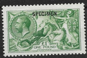 GB SG403s 1913 £1 GREEN SEAHORSE OVPT SPECIMEN MTD MINT