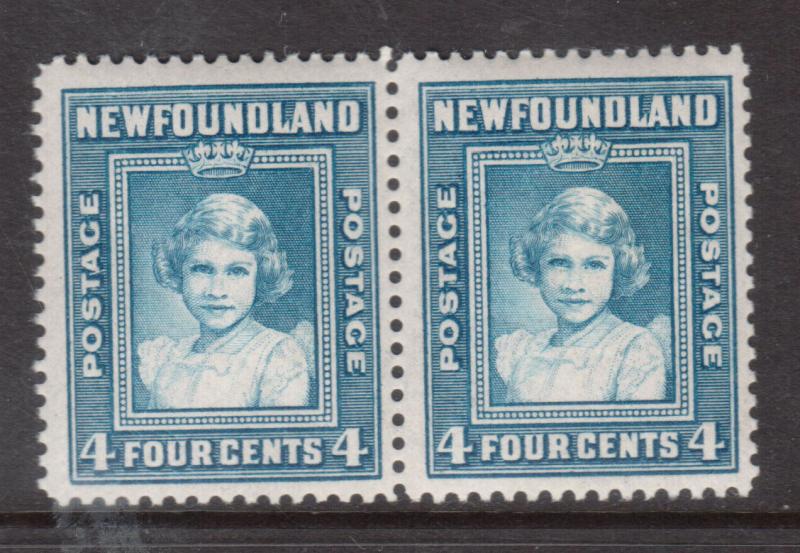 Newfoundland #247ii Very Fine Never Hinged Pair One Stamp Without Watermark