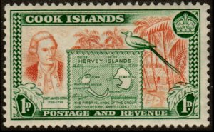 Cook Islands 132 - Mint-H - 1p Cook / Map of Harvey Islands (1949) (cv $4.10)