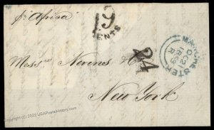 England Britain 1853 New York USA Afrixa Transatlantic Stampless Cover 77672