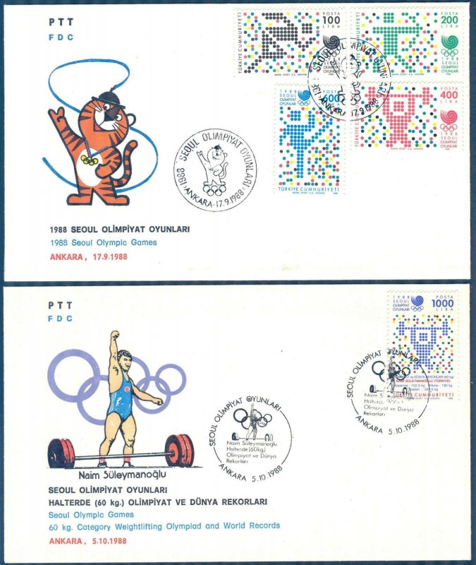 Turkey 1988 Olympics Games Seoul Medal Winners 2 FDC