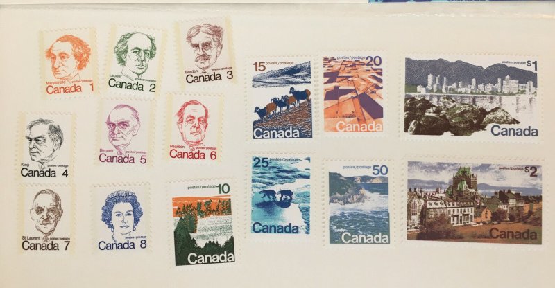 CANADA  Definitives 1973-74 post office package - 15 stamps $4.56 FV