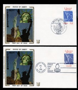 US 2224 joint France 2014 Statue of Liberty UA set of 2 Zaso silk cachet FDC