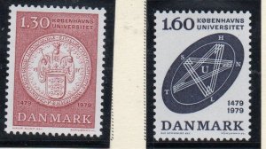 Denmark Sc 627-628 1979 University of Copenhagen Anniversary stamp set mint NH