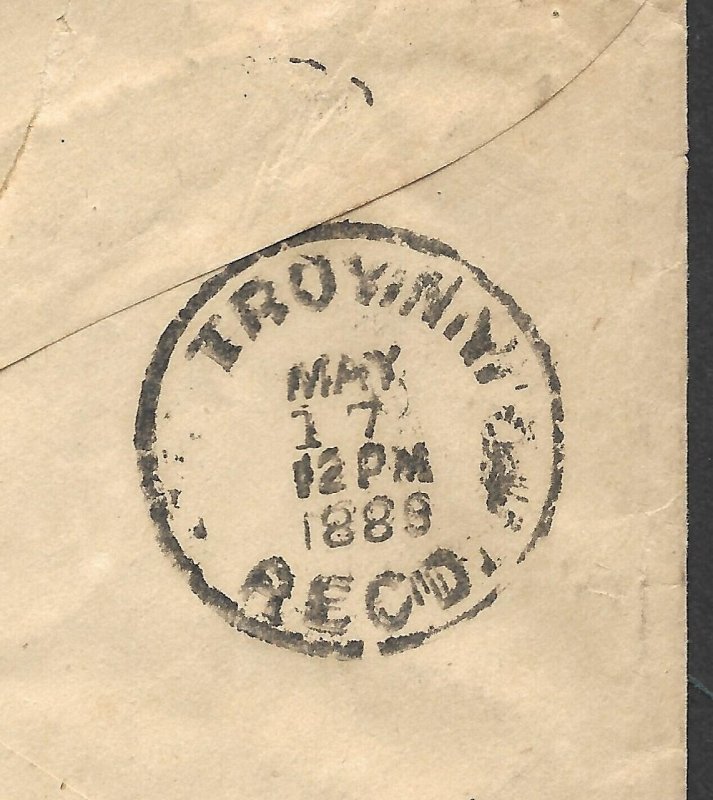 Doyle's_Stamps: NYC to Troy, NY, Postage Due Cover, 1889