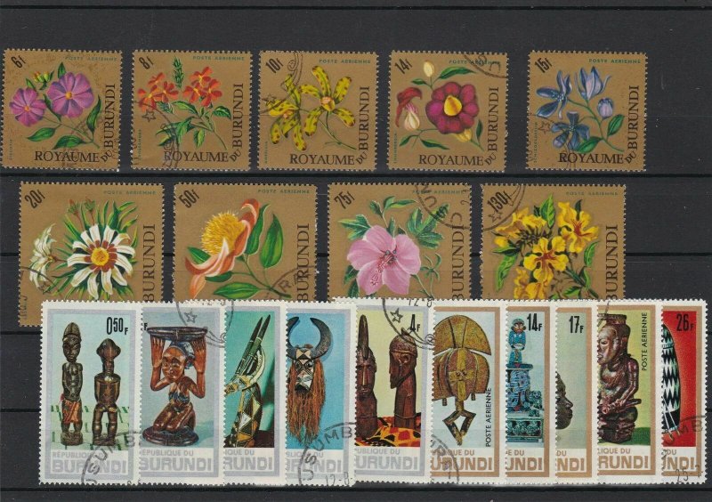 Republic of Burundi Artefacts & Flowers Cancelled Stamps ref R 18539