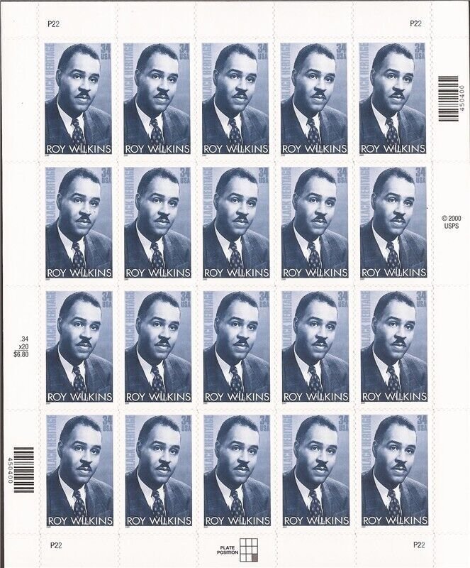 US Stamp - 2001 Black Heritage Roy Wilkins - 20 Stamp Sheet #3501