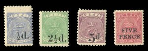 Fiji #49-52 Cat$245, 1891-92 Surcharges, set of four, 2 1/2p on 2p without gu...