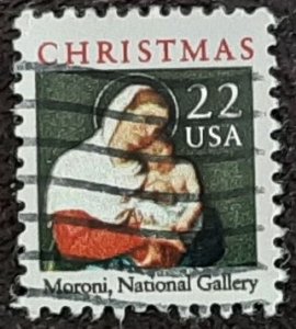 US Scott # 2367; used 22c Christmas issued 1987; F/VF centering; off paper