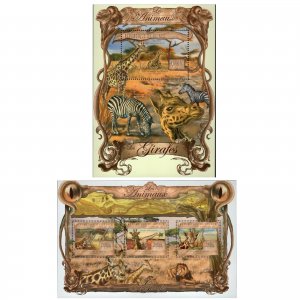 Giraffes Stamp Bundle of 2 Giraffa camelopardalis Panthera Leo S/S MNH