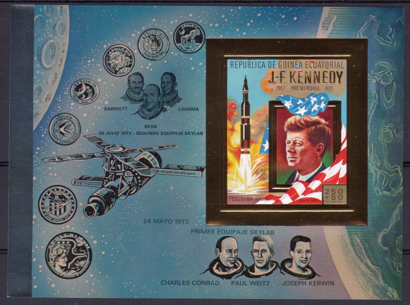 Equatorial Guinea 1973 Mi#B.A85 John F.Kennedy/Space Souvenir Sheet IMPERF.Gold