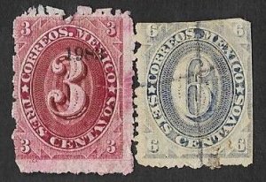 SE)1882-83 MEXICO SERIES NUMERALS 3C SCT 147 & 6C SCT 148, USED