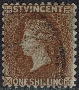 ST VINCENT 1869 QV 1/- NO WMK PERF 11 TO 12½ USED