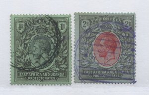 East Africa and Uganda KGV 1912 1 rupee and 2 rupees used