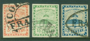 ARGENTINA 1858 Argentine Confederation set  Scott # 1- 3 used VF