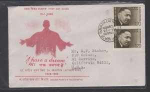 India #486  pair (1969 Dr. Martin Luther King issue) addressed FDC