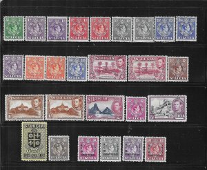 ST. LUCIA SCOTT #112-126 +VARIATIONS-28 STAMPS 1938-48 GEORGE VI-MINT LH/HINGED