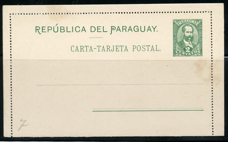 PARAGUAY 2 CENTAVOS MINT POSTAL STATIONERY LETTER CARD AS SHOWN