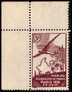 1939 France Poster Stamp 5 Francs Boy Scout Charity Full Game Scouts MNH