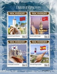 Mozambique - 2019 Lighthouses and Shells - 4 Stamp Sheet - MOZ190421a