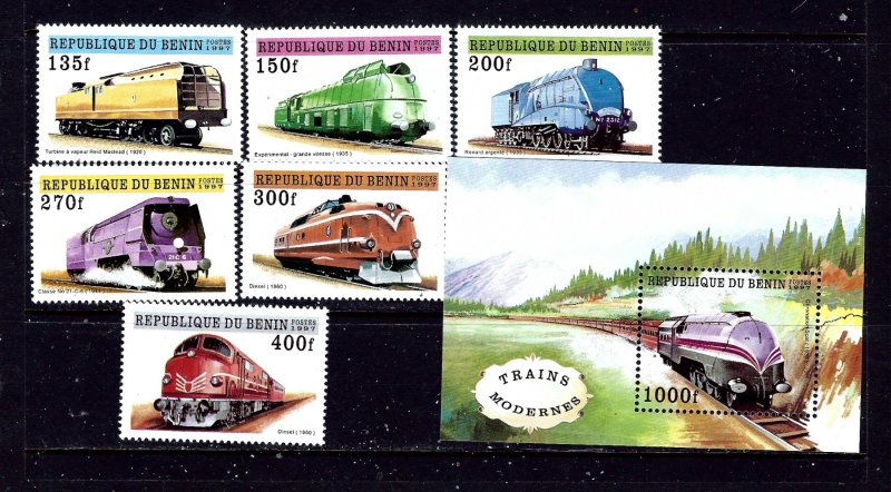 Benin 959-65 MNH 1997 Trains complete set  #2