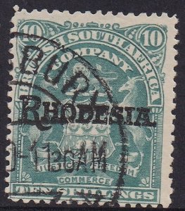 RHODESIA 1909 OVERPRINTED ARMS 10/- USED