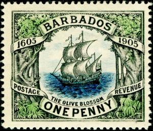 BARBADOS SG152, 1d black, blue & green, LH MINT. Cat £18.