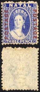 Natal SG61 3d Bright Blue Opt Postage Mint no gum Creased Cat 150 pounds