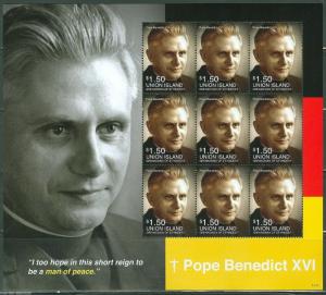 UNION ISLAND 2014 POPE BENEDICT XVI  SHEET  MINT NH