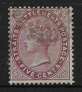 MALAYA STRAITS SETTLEMENTS SG48 1882 5c PURPLE-BROWN USED